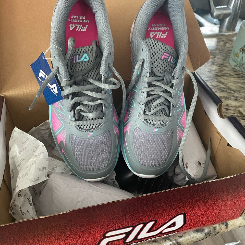 Fila Gray and Pink Athletic Shoes with Cushioned Midsoles